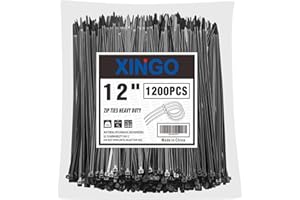XINGO 1200 Pièces Noir Colliers de Serrage professionnelles, 300mm x 5.8mm, Autobloquant, Attache Câble Résistant aux UV, Idéale pour l'intérieur et l'extérieur