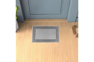 renoazul® Heavy Duty Door Mat - Non Slip Washable Indoor & Outdoor Doormats - Rug Runner Carpet Home Decor Bedroom Living Room Accessories (Greeky Rug - Grey & Black, 40 x 60 cm - Small Doormat)