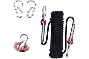 SHENGRUILI Corde D'aimant de Pêche avec 2 Mousqueton,Corde Tressée Diamètre 10mm x 10 Mètres,Corde d'escalade en Plein Air,Corde de Sécurité,Corde Escalade,pour Randonnée,Alpinisme,Camping