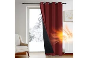 ‎DECONOVO Deconovo Thermovorhang Kälteschutz, Gardinen mit Ösen gegen Kälte, Wärmeisolierend Vorhang Verdunkelung Wohnzimmer, 214x132cm(HöhexBreite), Dunkelrot, 1 Stück
