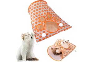 BUBUNY Cat Tunnel Bags for Indoor Cats, Collapsible Interactive Cat Drill Bag Pet Toy with Plush Ball Cat Self Interactive Toys Small Animal Tubes Tunnels Interactive Maze House Toy For Cat Orange