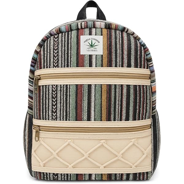 Buy Himalayan Handmade Hemp Backpack with Hamsa Hand Design  display picture 2