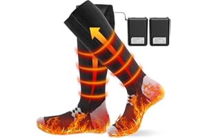 ikuchelife 2024 Calze Riscaldate a Batteria, 2 x 6000mAh/5V Max. 12 Ore Inverno Ricaricabili Calzini USB Riscaldati Scaldapiedi Elettrico Calze al ginocchio con 4 Temperature per l'intero Plantare