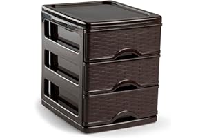 ACAN Tradineur - Cajonera de 3 Niveles Modelo Turia con diseño de Mimbre - Fabricado en España - Torre de almacenaje multiusos, organizador auxiliar - 17 x 13,5 x 18 - Color Wengue