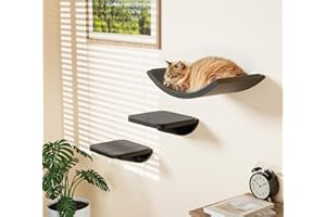 PELUOMOZ Katzentreppe Wand 3er-Set, Katzen Kletterwand mit 2 Kletterstufen & Gebogenen Plattformen, Wandmontiertes Holz Katzenwandmöbel Set für Klettern Spielen Schlafen