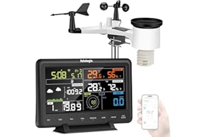 Sainlogic Station Météorologique Professionnelle sans fil, Station Météo WiFi 7 en 1, Pluviomètre, Prévisions Météorologiques, Anémomètre, écran Couleur, Wunderground