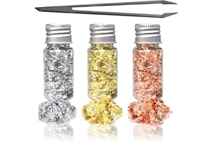 FAVSON Essbare Blattgoldblätter, Blattgold Essbar Flocken, 16.2g Blattgold Multifunktionell Dekorativ Gold Folien Flocken für Basteln, Lebensmittel, Kuchen, Torten Dekorfolie