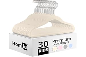 Homiu Non-Slip Kids Velvet Hangers | Ultra-Slim Space Saving Baby Velvet Coat Hangers | 360 Degree Rotatory Hook, Sturdy Baby Clothes Hanger | 30 Pack (Cream, 30 Pack)