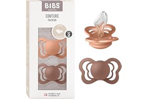 BIBS Couture Soother 2-Pack, BPA Free Dummy Pacifier, Orthodontic Nipple. Silicone, Size 2 (6-18 Months), Peach/Woodchuck