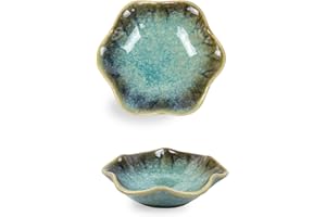 Dmnnlp Tea Bag Dish, Ceramic Spoon Rest 4.3 Inch, Flower Shape Small Bowls for Dips, Spoon Holder Kitchen, Condiment Dish, Snack Bowls, Sushi Soy Dish 2pcs (Green)