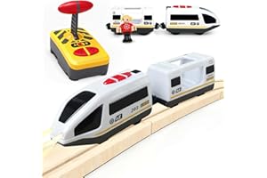 Pmueuff Eisenbahn Elektrisch, Elektrisches Zugspielzeug mit Fernsteuerung für Holzschienen Batteriebetriebene Holzeisenbahn Elektrische Lok Kompatibel mit Thomas, Brio, Chuggington Eisenbahn