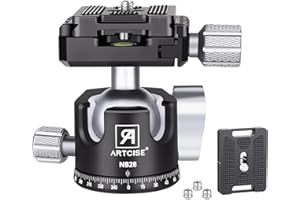 ARTCISE Tête de trépied à Profil Bas, 28mm Tout métal CNC Usinage Panoramique Rotule avec Deux plaques à dégagement Rapide pour trépied, Reflex numérique, caméscope, télescope, Charge maximale 10kg