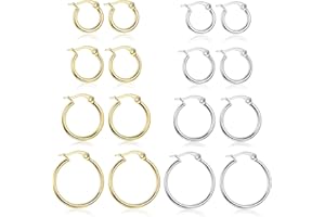 Morfetto Set Orecchini Donna Acciaio Chirurgico Inossidabile Piccoli Orecchini a Cerchio Uomo Argento/Oro Anallergici Helix Orecchino 10/12/15/20mm