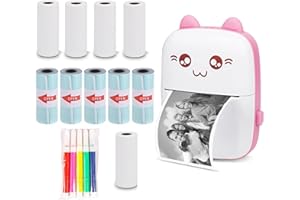 WANGCL Termiczna drukarka etykiet z ładowaniem USB, przenośna, bezprzewodowa drukarka fotograficzna Bluetooth, kompatybilna z systemem Android lub iOS, z 1 rolką papieru termicznego (różowa)