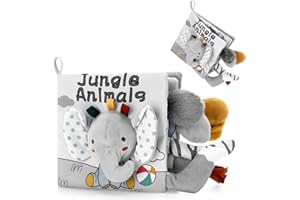 syid Baby Books 0-6 Months - High Contrast Black and White Sensory Toys for Babies, Newborn Soft Touch Feel Crinkle Cloth Book Car Seat Stroller Hanging Toys Boy Girl Shower Gifts, Elephant