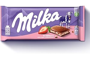 Milka, Fragola e Yogurt, Tavoletta di Cioccolato al Latte Classica con Yogurt e Fragole, Latte 100% Alpino, Cacao Sostenibile, 100g