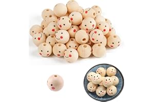 Vhger 60 Stück Lächeln Gesicht Holzperle, Holzperlen mit Gesicht 20mm, Holzkugeln mit Gesicht für Sorgenwurm, Glückswürmchen, DIY Handwerk Perlen für Kinder Schmuck Machen Zubehör