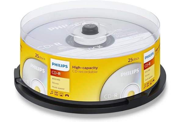 Philips CD-R High-Capacity (800 Mo / 90 Minutes, Multi-Speed, Cake Box 25 pièces)