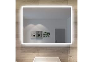 SONNI Specchio da Bagno Illuminato a LED, Specchio da Parete da Bagno 80 x 60cm Moderno, Bianco Freddo Impermeabile IP44 a Risparmio Energetico