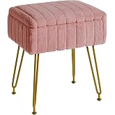 IBUYKE Vanity Chair with Storage, Leather Ottoman, Pink L/G-50P | Foot Support Tavern Small Side Table 4 Metal Feet Non-Slip