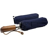 KELINTER Windproof Automatic Folding Umbrella -10 Reinforced Anti-Rust Ribs with Classic Wooden Handle for Men and Women - De