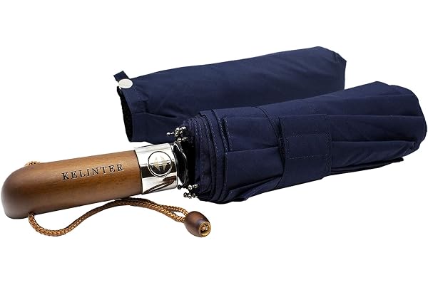 Parapluie Pliable Automatique - 10 Baleines Renforcées, Teflon 300T, Anti-Vent, Manche en Bois Ergonomique, Compact 480g - pour Hommes & Femmes