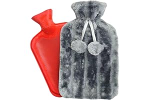 MAGIC SELECT Borsa Dell'acqua Calda con Copertura. Bottiglia Dell'acqua Calda da 1,6 L. Borsa dell'acqua Calda per Alleviare i Dolori alla Schiena e al Collo. Copertura Morbida con Pompon, Lavabile e Rimovibile