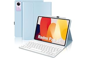 JADEMALL Funda con Teclado para Xiaomi Redmi Pad SE 11", Teclado Bluetooth Inalámbrico Desmontable Magnético con Funda Protectora Delgada para Tablet Xiaomi Redmi Pad SE 2023 11 Pulgadas, Azul Claro
