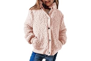 Haloumoning jacka flicka långärmad sherpa teddy fleece rock barn varm jacka med fickor knappar