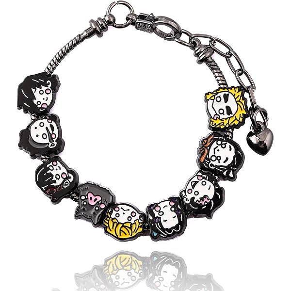 Pulsera de dij DIY JJK, 9 caras de anime en tilo chibi (Gojo, Yuji, Sukuna, Panda) y cadena