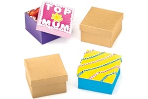 Baker Ross Decora tu Propia Caja de artesanía, para Que los niños pinten, decoren y personalicen Actividades de Arte y Manualidades (Paquete de 6) Papel, Marrón, 75mm x 75mm, 6 Pack (AF237)