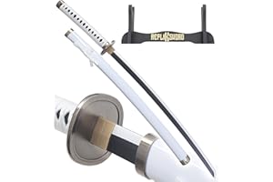 REPLIKSWORD One Piece Katana en Bois Lame Decoration Sabre Wado Ichimonji Replique Zoro Epee Cosplay Deguisement + Presentoir en Bois Inclus