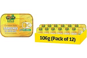Tropical Sun Canadian Style Sardines in SOYA Oil | 106g All Natural Tinned Sardines Protein and Omega-3 | Freshly Packed Tinned Fish for a Rich & Nutritious Taste (Pack of 12)