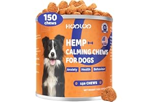HOOLOO Calming Dog Treats, 150 Count Hemp Calming Treats For Dogs | Reduce Stress, Fear, Separation Anxiety, Barking, Hyperactivity, Reactivity, Aggression, Travel Issues | 100% Natural Dog Calming Treats