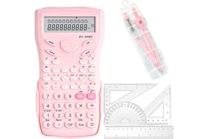 WZIOEPUL Scientific Calculators Maths Set Protractor and Compass - Set for Geometry with Rulers and Two Set Squares and Scientific Calculators,240 Functions 2 Line 10+2 Digits,Desk Math for School - Pink