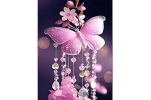 QENSPE Diamond Painting Kit Completo, Mariposa Rosa Diamond Art 5D Cuadro Diamante para Adultos Niños, DIY Rhinestones Bordado Punto de Cruz para Decoración Hogar 30x40cm Rosa