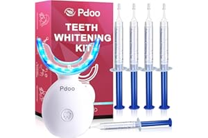 PDOO Teeth Whitening Kit with LED Light + 5 Tooth Whitening Gel - Gentle Whitening on Sensitive Teeth - Fast Removes Stubborn Stains - Professional Tooth Whitener for Home - Wireless & Water-Resistant