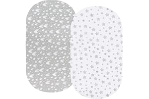 SPRINGSPIRIT Spannbettlaken aus 100 % Jersey-Strick-Baumwolle (67 x 30 cm) für Babykörbchen, atmungsaktiv und himmlisch weich, graue Herzen und weiße Sterne bedruckt, für Baby