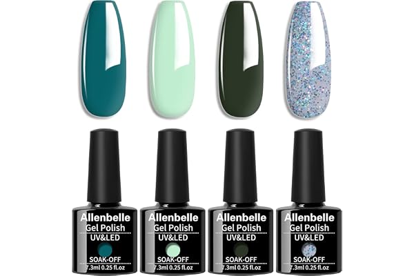 Allenbelle Vernis Semi Permanent Vernis à ongle Gel Vernis UV LED Gel Nail Polish Varnish Nail Art Soak Off Manucure(7.3ml/pc Lot de 4) (009)