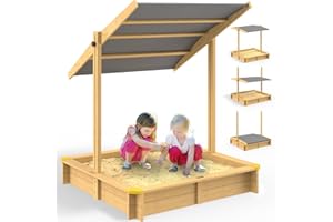 Spielwerk® Bac à Sable en Bois Fritzi 140x140cm Tapis de Sol Toit réglable Protection UV 50+ Jeu pour Enfants extérieur Jardin