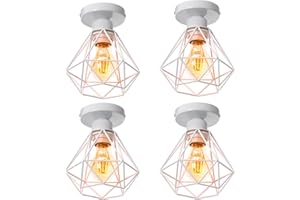 TOKIUS 4 packs Plafonniers Industriells Vintages Luminaires E27 Rétro Lustre Suspension Design Métal Cage Ø160mm éclairage plafond Pour Salon Cuisine Chambre (4PCS)