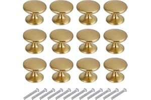 BIGLUFU Pomo para Armario Redondo, Tirador Cajón Puerta Dorados, Perillas de Acero Inoxidable de Gabinete, Paquete de 12, 27 * 22.5mm