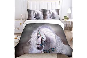 JEFFEL Pferde Bettwäsche Set 200x200 cm, Kinderbettwäsche, Pferde Motiv 3D Tier Motiv, Mikrofaser, Sehr Weich, Kinder Bettwäsche Set mit Bettbezug und Kissenbezug (Pferd-6, 200_x_200_cm)