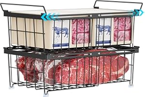 iSPECLE Chest Freezer Baskets - Fit 283 to 566L, 2 Pack Large Expandable Wire Basket for Deep Freezer, Stack to Add Space, Easy to Get Items with Handles, Air Circulation for Better Freshness, Black