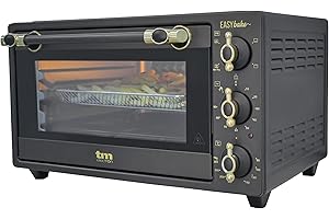 TM Electron EASYBAKE TMPHO020RAN Minibackofen im Retro-Design mit ölfreier Fritteusefunktion, 20 Liter, Temperatur einstellbar von 80 °C bis 250 °C, 5 Funktionen, inklusive 4 Zubehörteilen