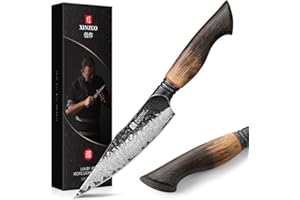 XINZUO 14,1cm Cuchillo Universal de Cocina 67 Capas de Acero de Damasco Cuchillo para Pelar Profesional Forjado a Mano 10Cr15CoMoV de Acero -Mango de Roble Blanco y G10 Rojo -con Caja de Regalo