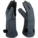 APOGO Ofenhandschuhe Backhandschuhe Grillhandschuhe 1 Paar Leder Grill Handschuhe 41x15X1.5cm Wildleder, mit Aufhängung, Topf