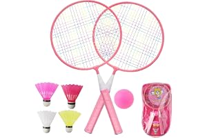 QKTYB Kids Badminton Set, 1 Pair Children Badminton Rackets Set of 2, Nylon Alloy Lightweight for Kids Beginner Players Indoo