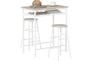 HOMCOM Set Bancone Bar con 2 Sgabelli Alti in Legno Stile Nordico, Tavolo Alto con Mensola e Sgabelli Cucina con Poggiapiedi, Bianco