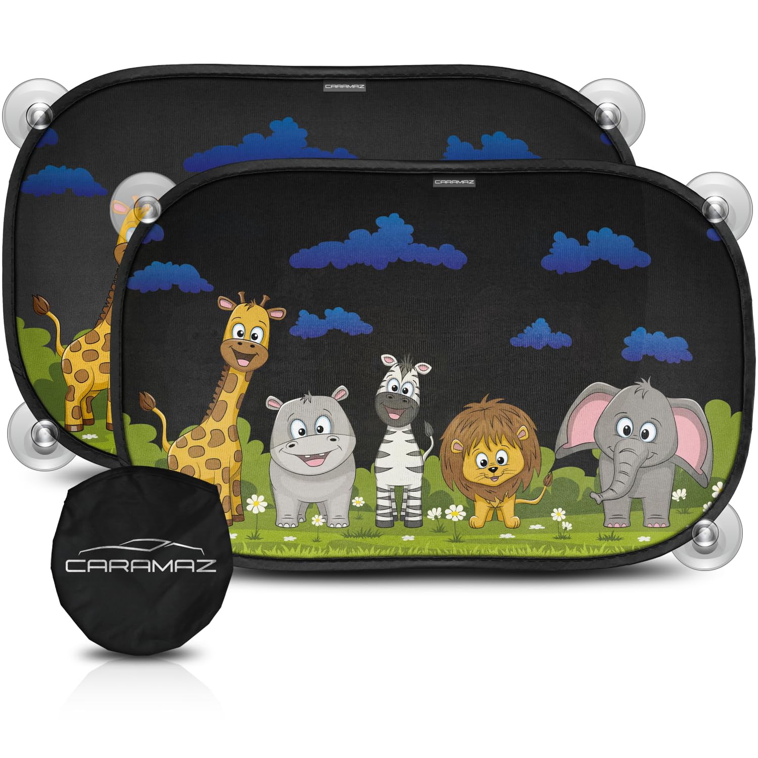 Caramaz Protezione solare per bambini con UV certificata, 2 pezzi 51x31cm Animali